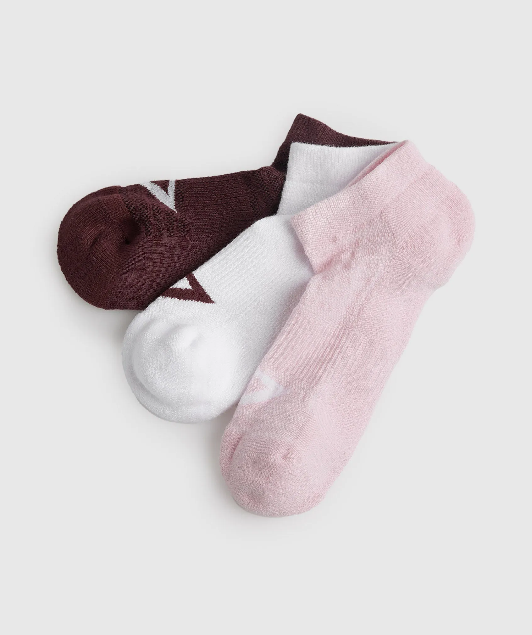 Gymshark Ankle Socks 3pk - Baked Maroon/Sweet Pink/White