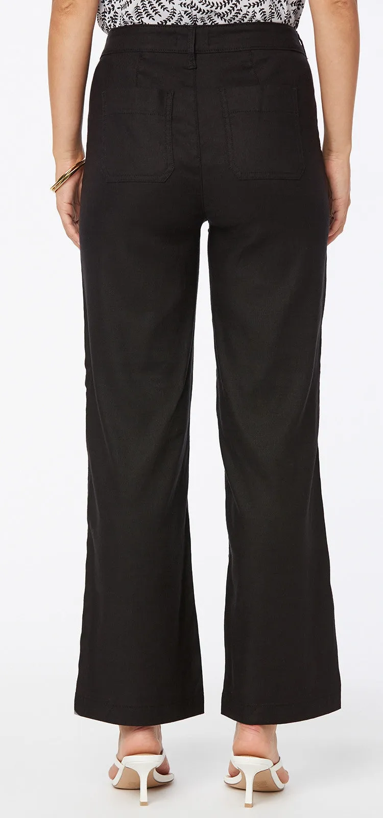 High Waisted Wide Leg Ankle Trouser Zwart Stretch Linnen | Black