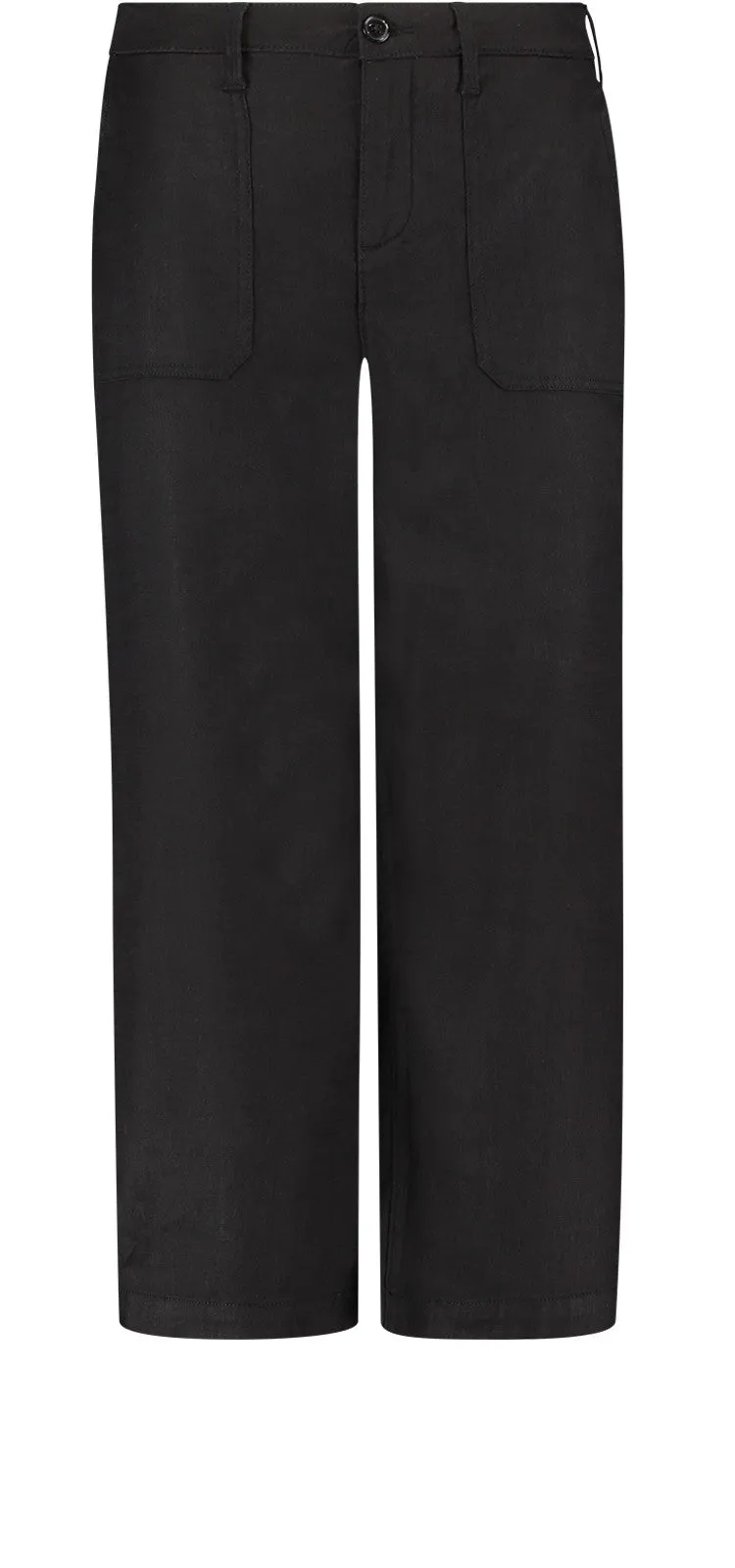 High Waisted Wide Leg Ankle Trouser Zwart Stretch Linnen | Black