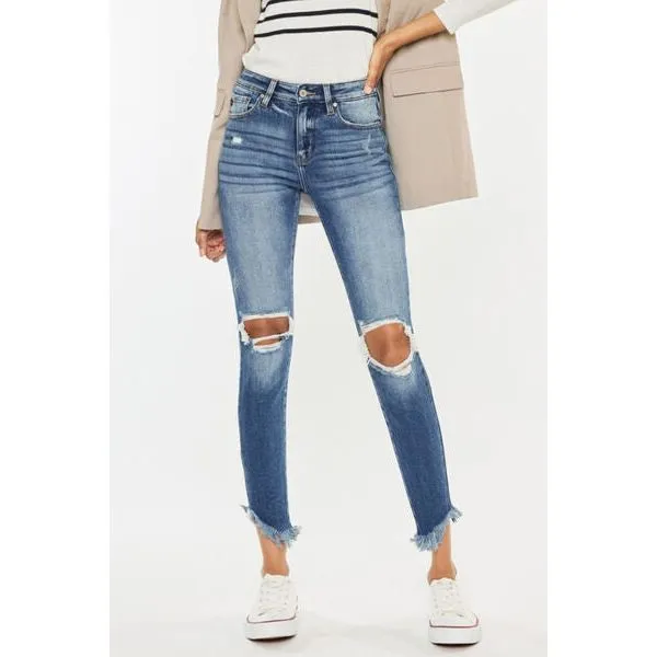 Kancan High Waist Distressed Raw Hem Ankle Skinny Jeans