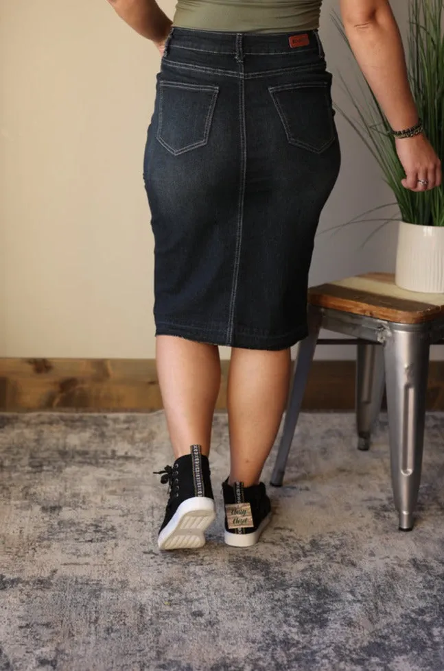 Luna Black Wash Distressed Denim Skirt