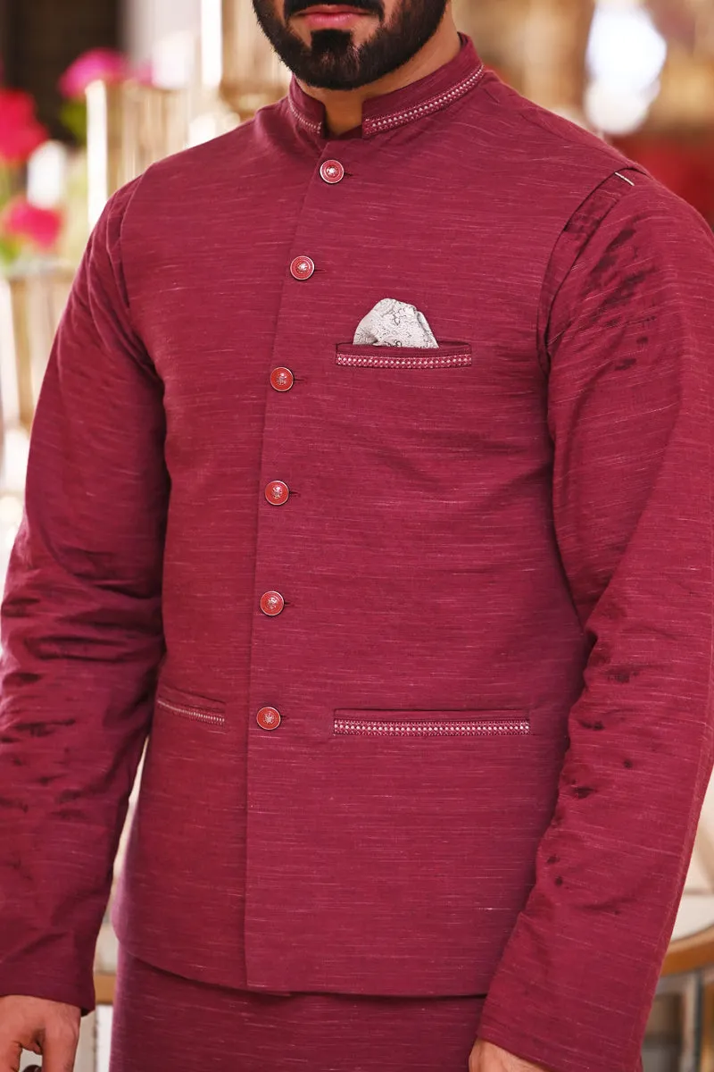 Men Waistcoat Slub-Maroon