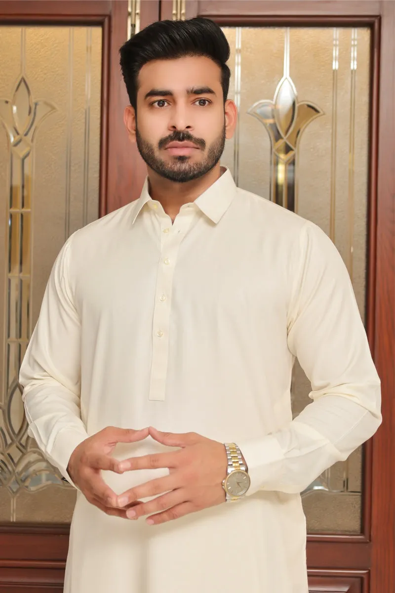 Men Wash n Wear Kameez Shalwar Cream