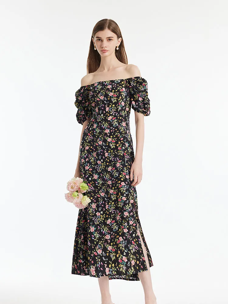 Mulberry Silk Rose Printed Women Maxi Dress