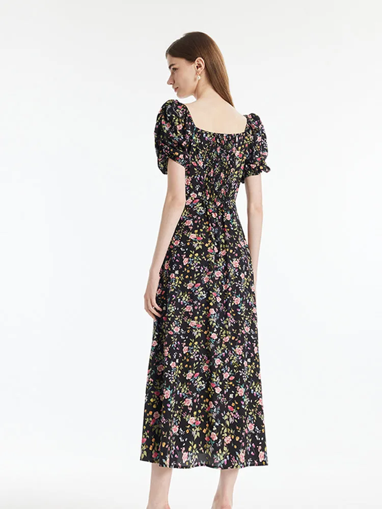 Mulberry Silk Rose Printed Women Maxi Dress