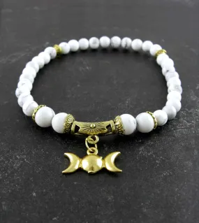 Natural White Howlite Stone With Triple Moon Anklet / Ankle Bracelet