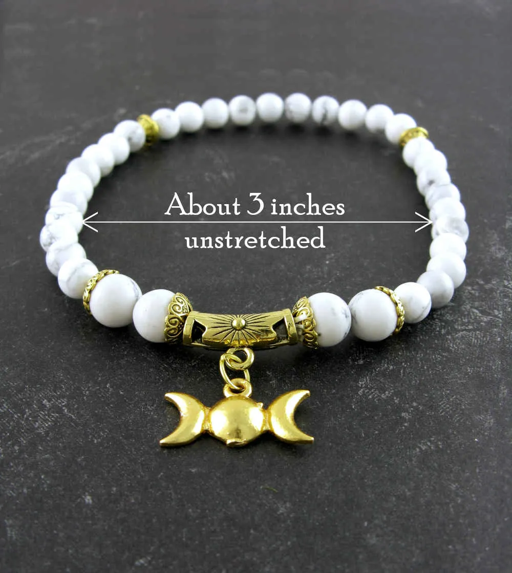 Natural White Howlite Stone With Triple Moon Anklet / Ankle Bracelet