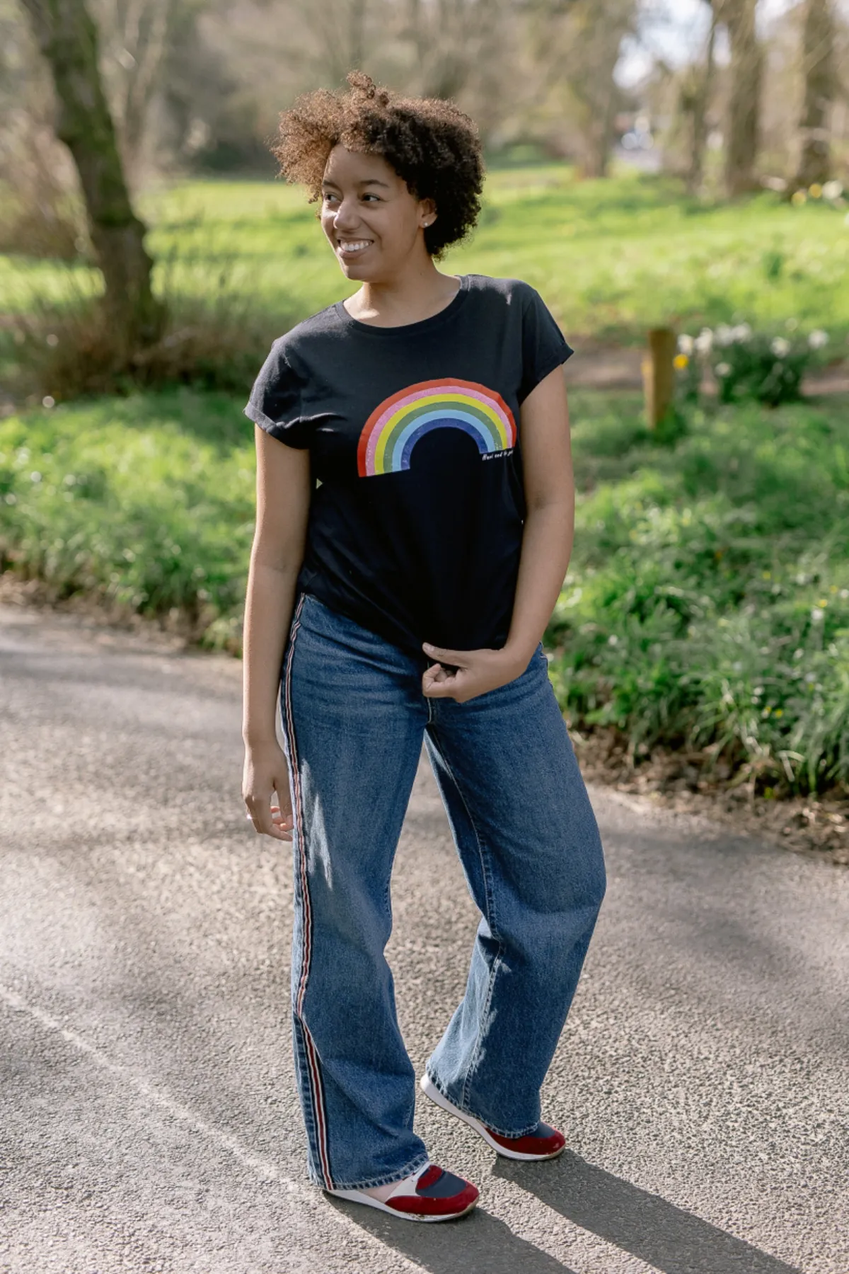 Navy Organic Cotton Distressed Rainbow T-Shirt