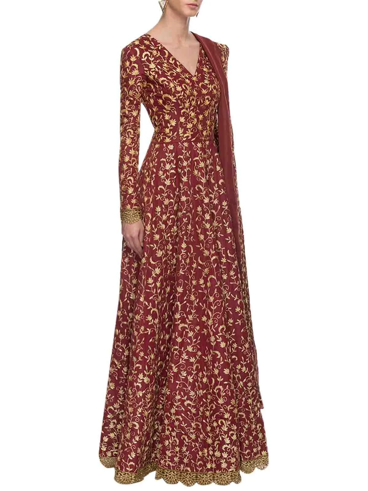 Odette Women Gorgeous Maroon Semi Stitched Gown