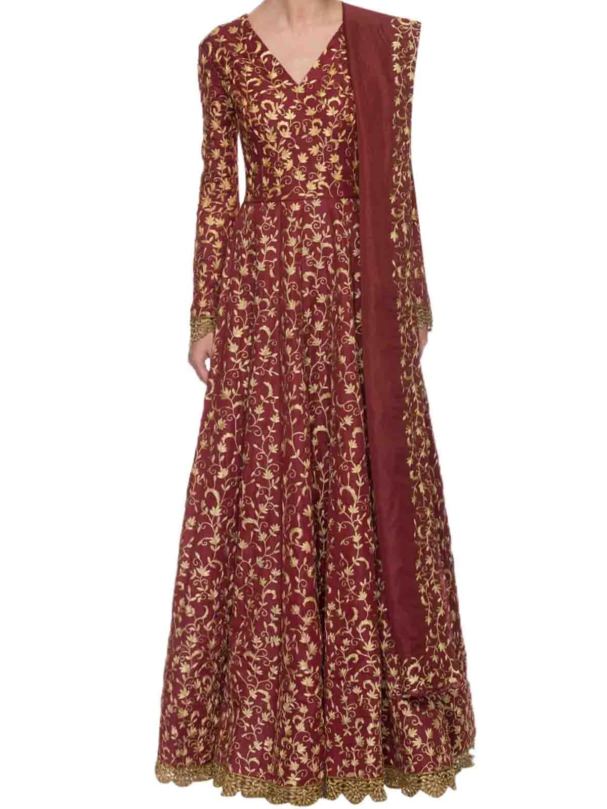 Odette Women Gorgeous Maroon Semi Stitched Gown