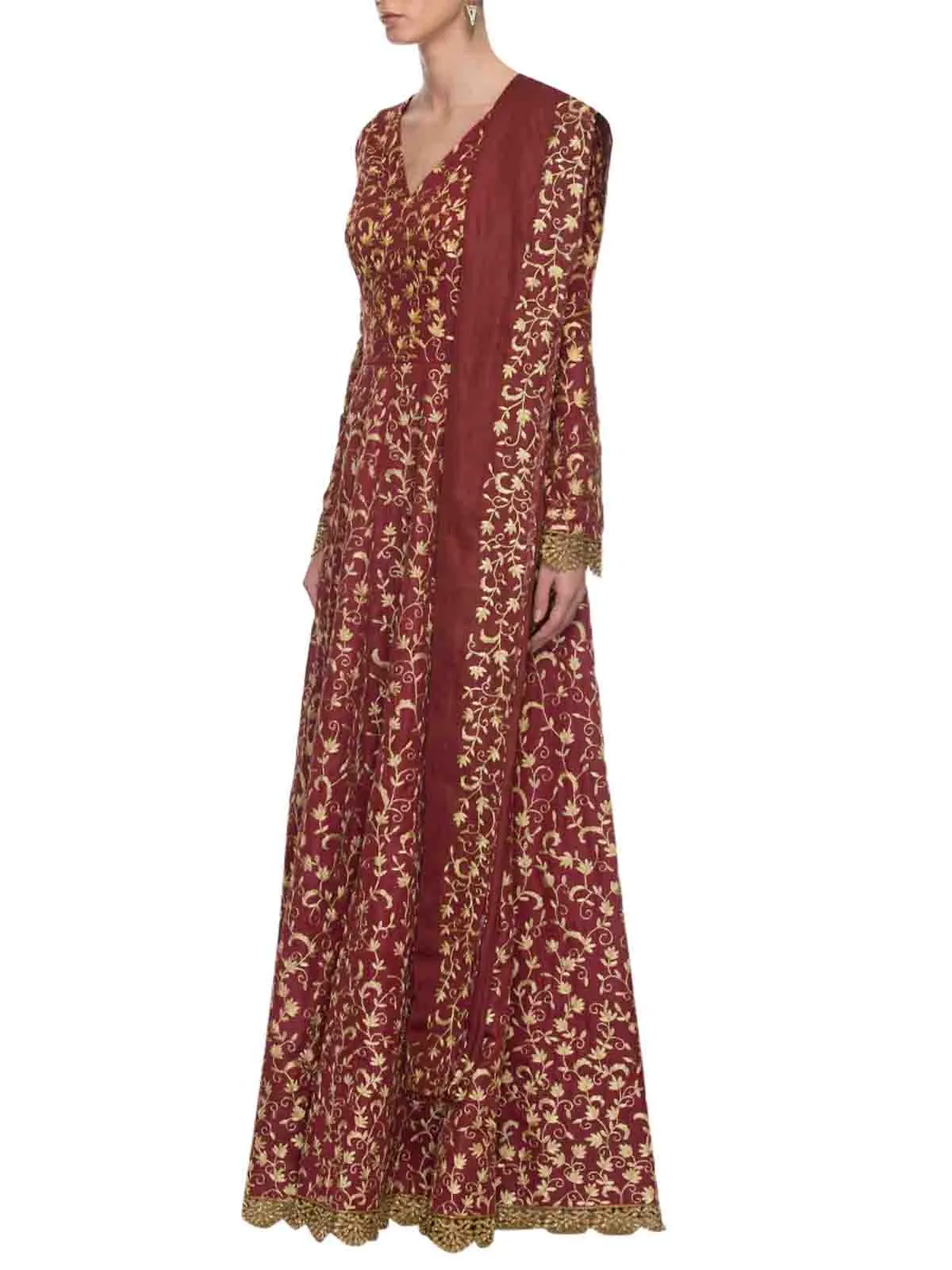 Odette Women Gorgeous Maroon Semi Stitched Gown