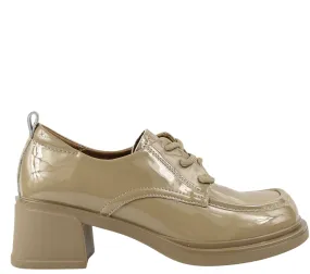 Sure! The optimized title for this e-commerce product would be: Womens Casual Beige Lacquered Leather Shoes - PASS COLLECTION, M450010C