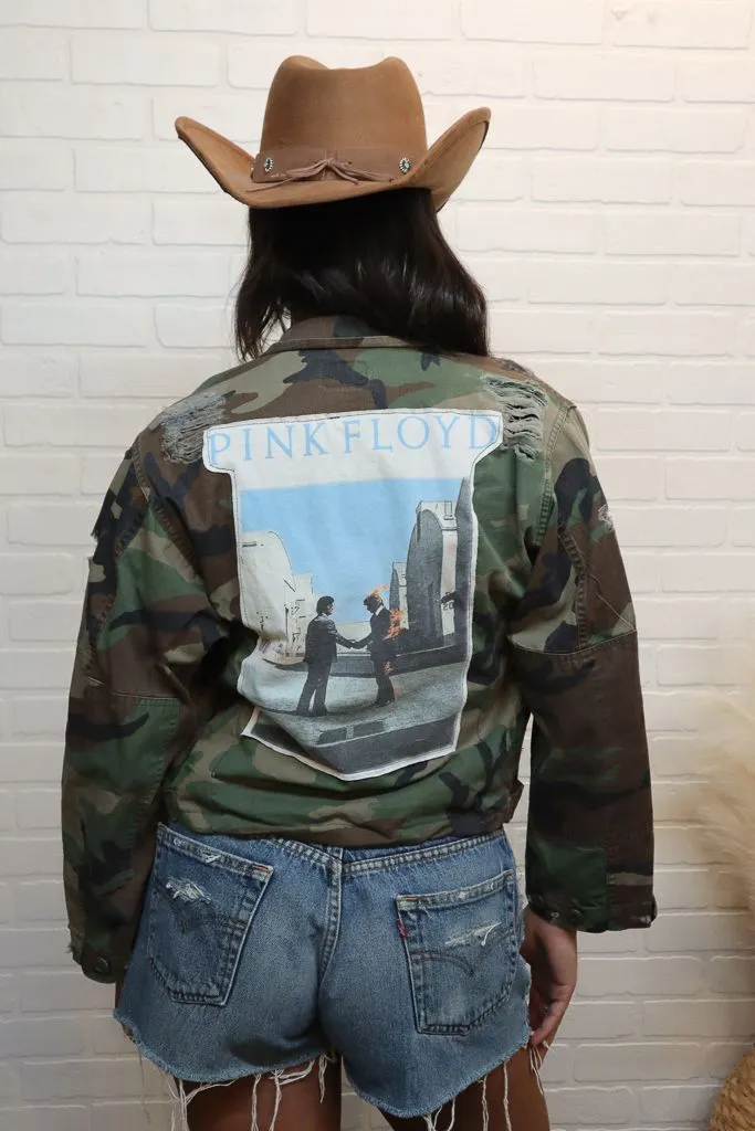 Pink Floyd Distressed Cropped Camo Jacket