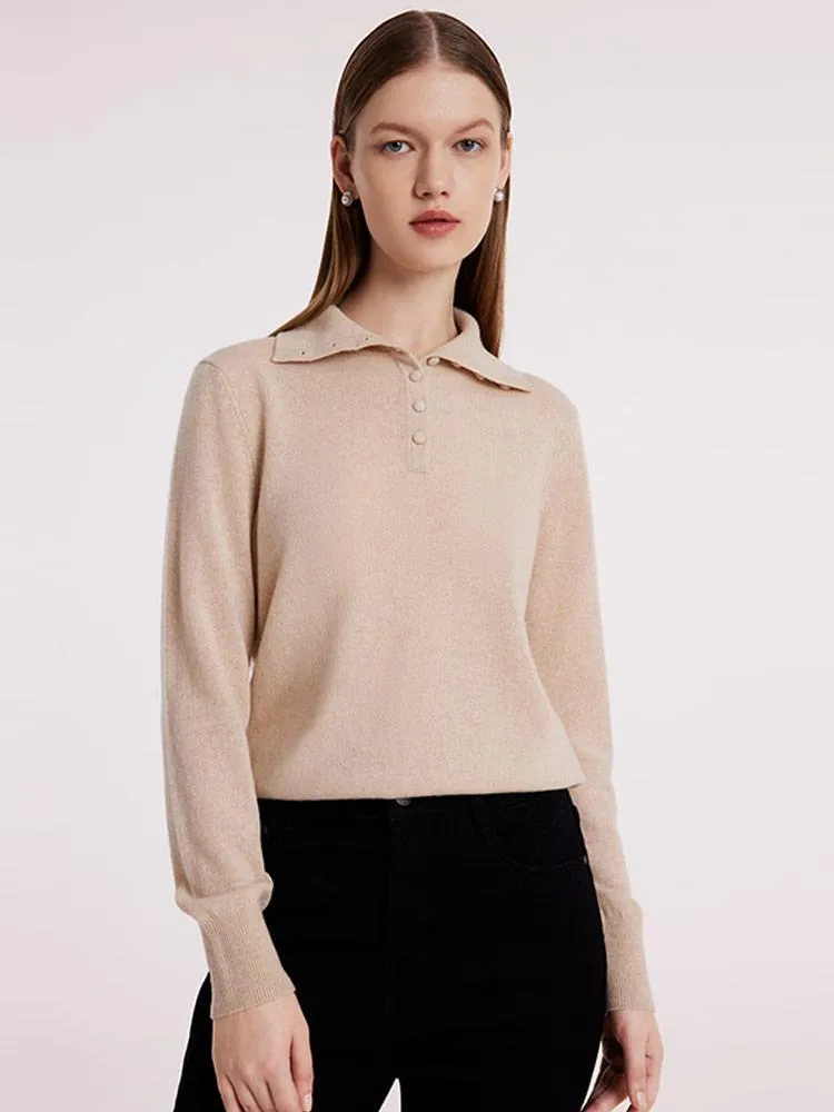 Pure Cashmere Polo Neck Women Sweater