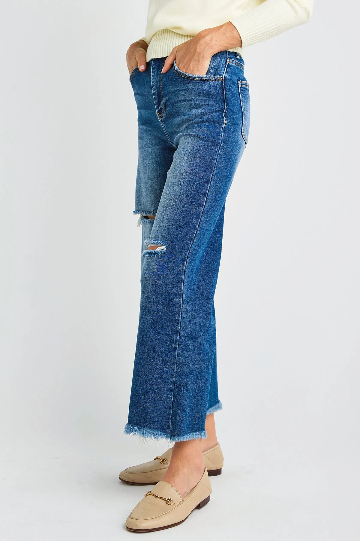 Risen SoHo Frayed Ankle Wide Leg Jeans