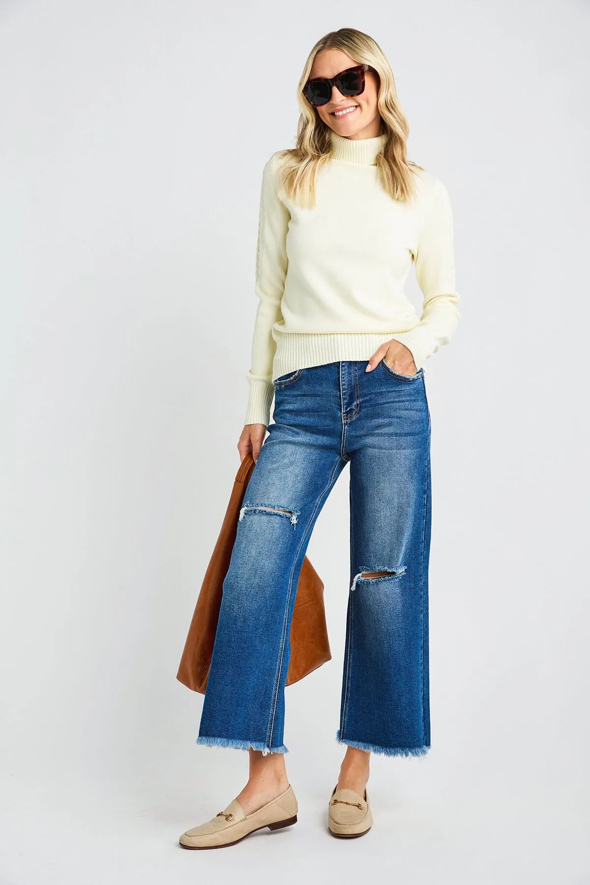 Risen SoHo Frayed Ankle Wide Leg Jeans