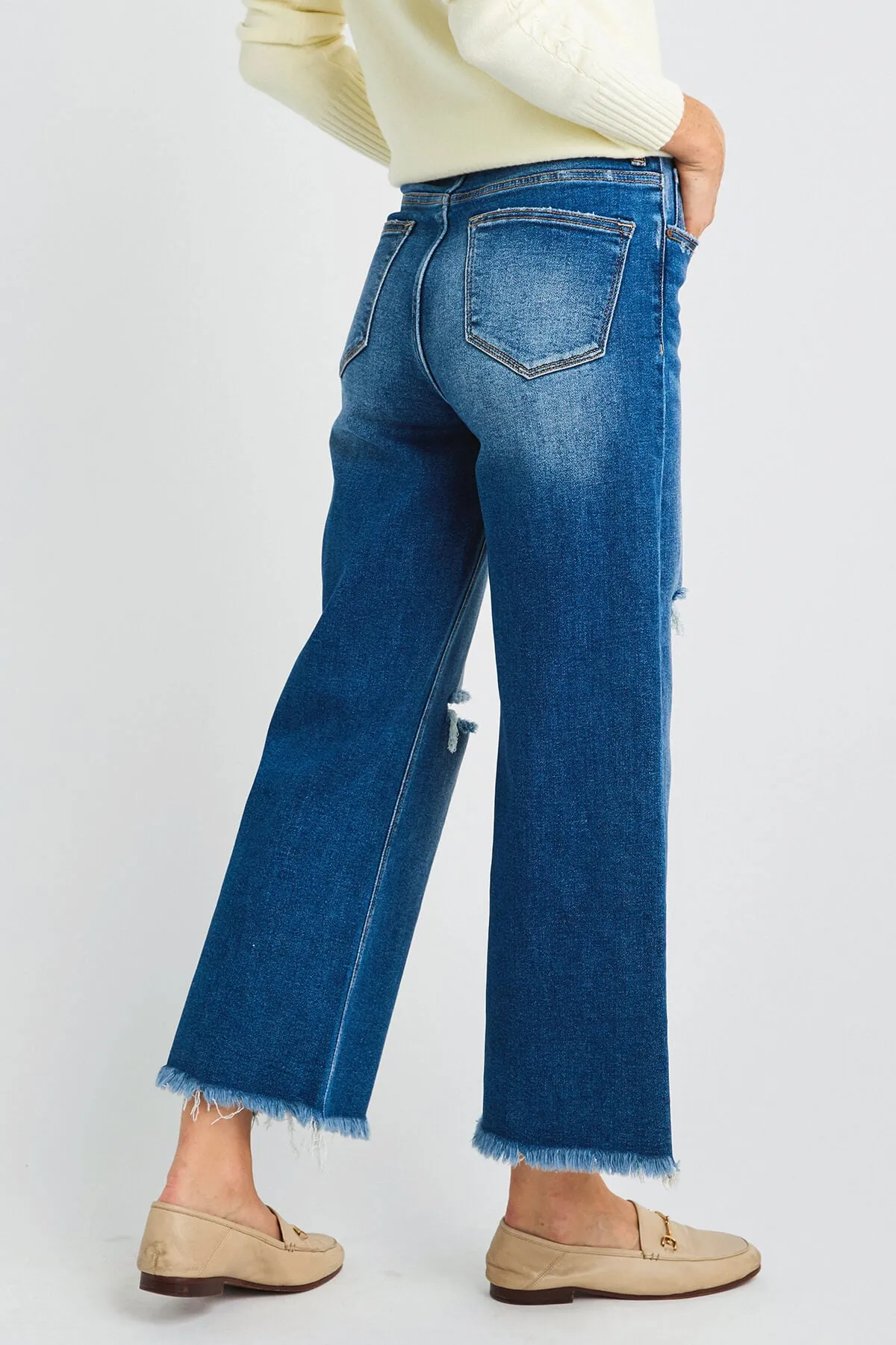 Risen SoHo Frayed Ankle Wide Leg Jeans