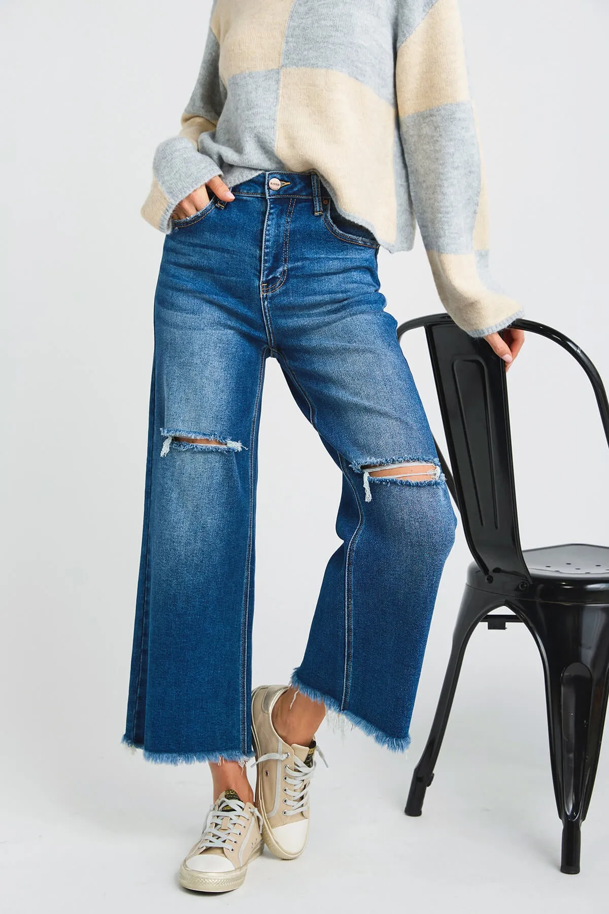 Risen SoHo Frayed Ankle Wide Leg Jeans