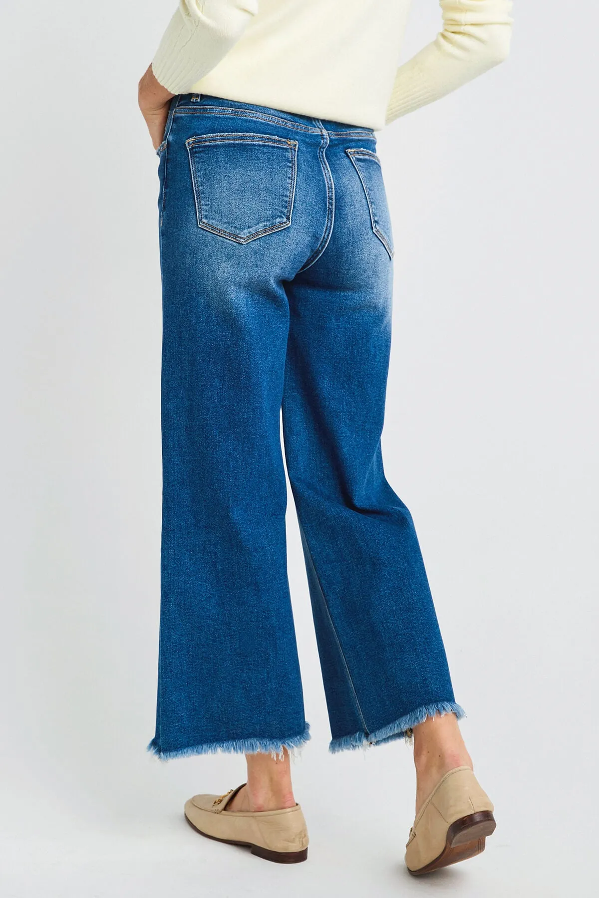 Risen SoHo Frayed Ankle Wide Leg Jeans