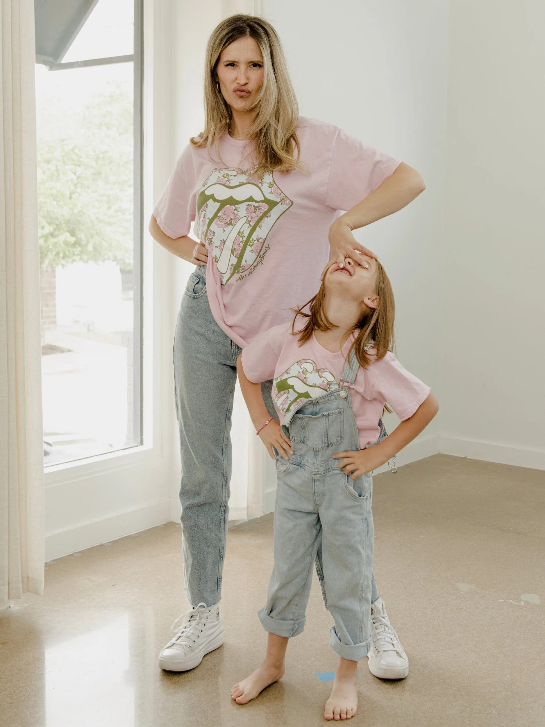 Rolling Stones Floral Lick Pink Thrifted Distressed Tee