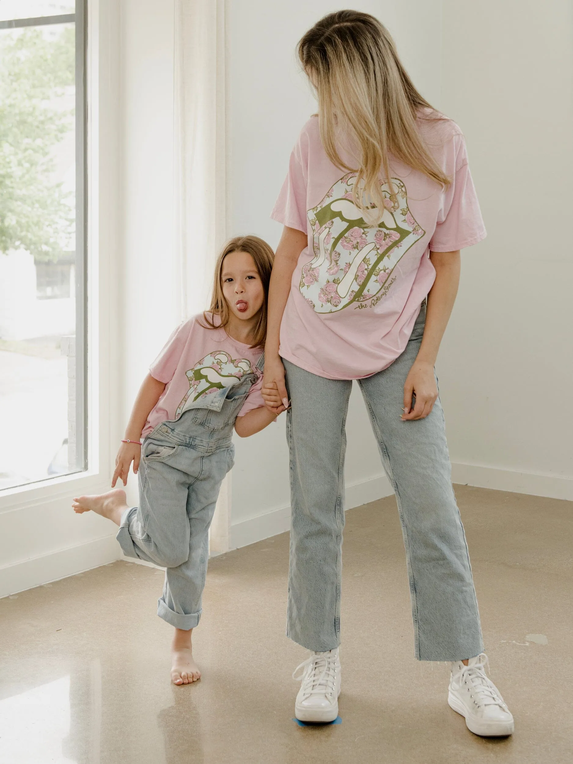 Rolling Stones Floral Lick Pink Thrifted Distressed Tee