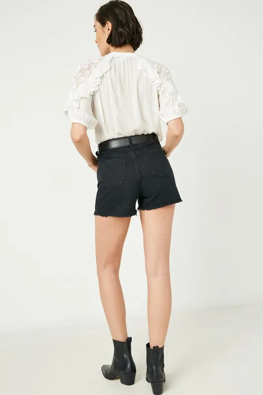 Stone Wash Distressed Denim Shorts