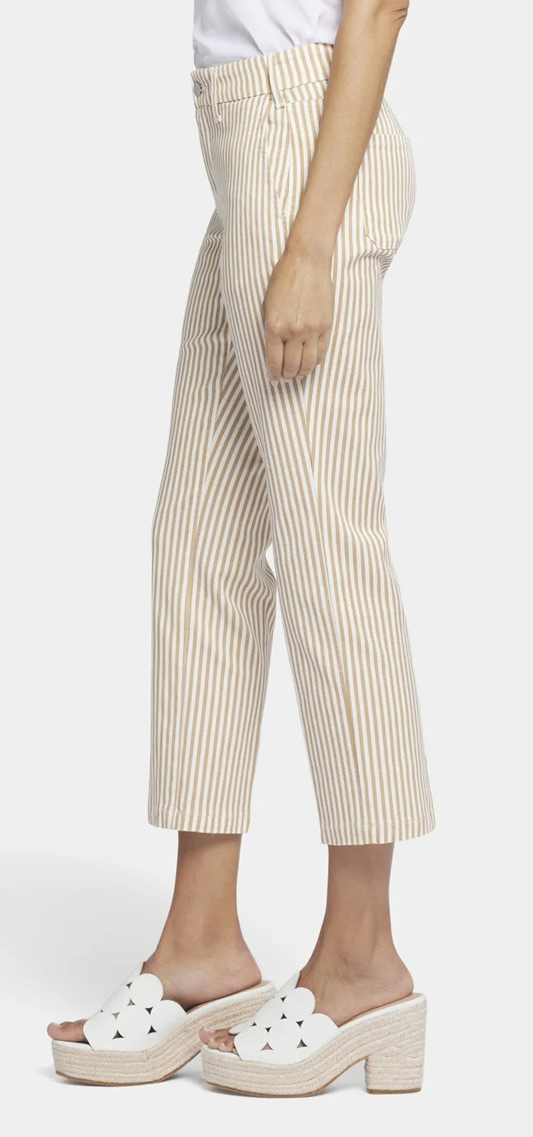 Straight Leg Ankle Trouser Beige Stretch Twill | Sunbird Stripe