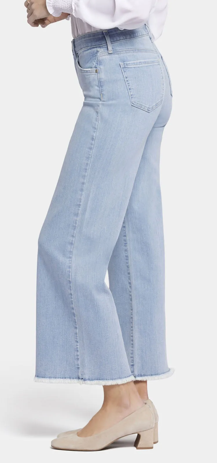 Teresa Wide Leg Ankle Jeans Gerafelde Zoom Lichtblauw Premium Denim | Westminster