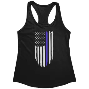 Thin Blue Line Distressed Flag Women's Racerback Tank