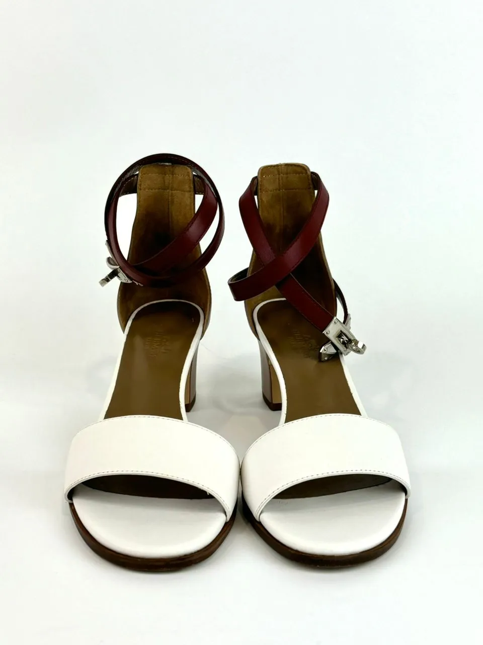 Two Tone Leather Manege Kelly Turnlock Ankle Strap Sandal