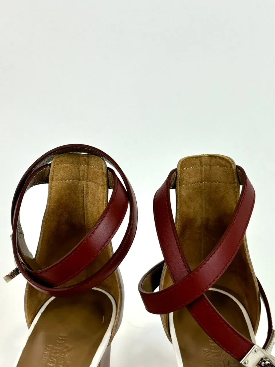 Two Tone Leather Manege Kelly Turnlock Ankle Strap Sandal