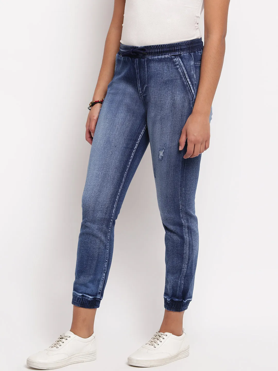 Women Dark Blue Relaxed Fit Denim Joggers