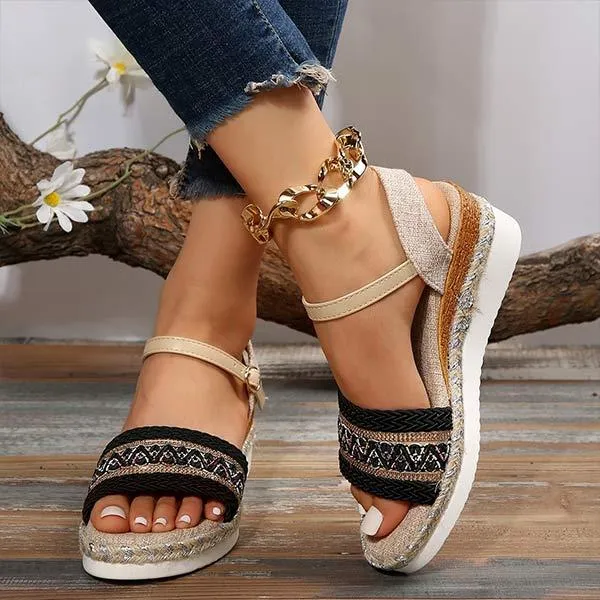 Women's Braided Strap Wedge Sandals with Ankle Strap 84094236C