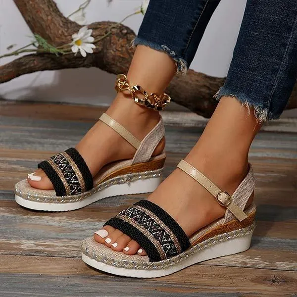 Women's Braided Strap Wedge Sandals with Ankle Strap 84094236C