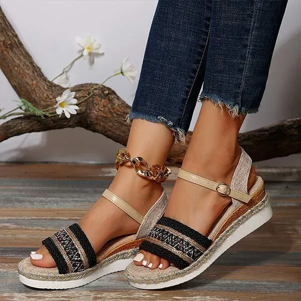 Women's Braided Strap Wedge Sandals with Ankle Strap 84094236C