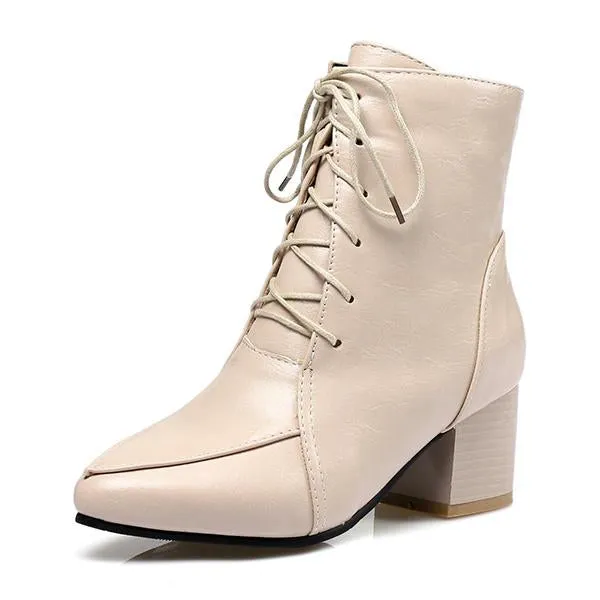 Women's Casual Lace-Up Block Heel Ankle Boots 71577112S