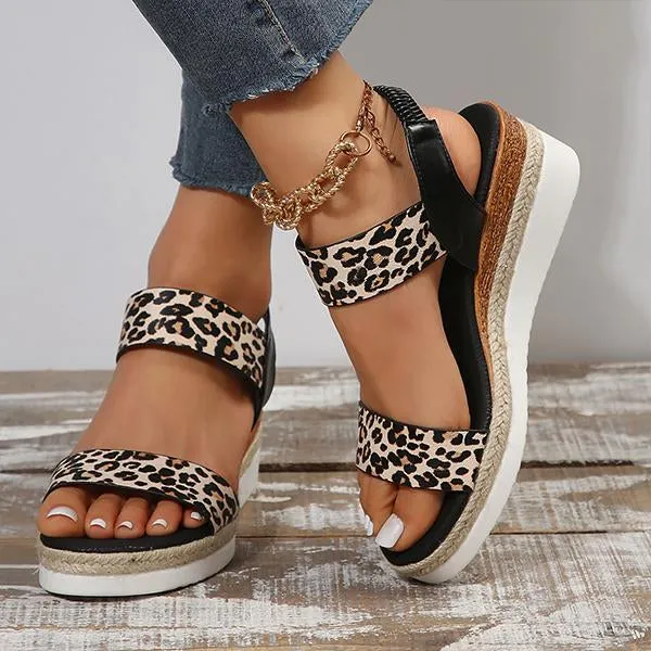 Women's Casual Leopard Elastic Wedge Sandals 76167668S