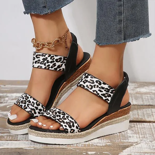 Women's Casual Leopard Elastic Wedge Sandals 76167668S