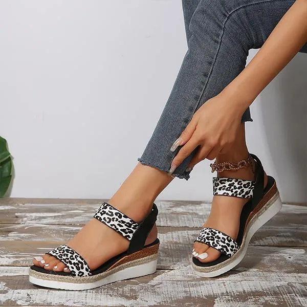 Women's Casual Leopard Elastic Wedge Sandals 76167668S